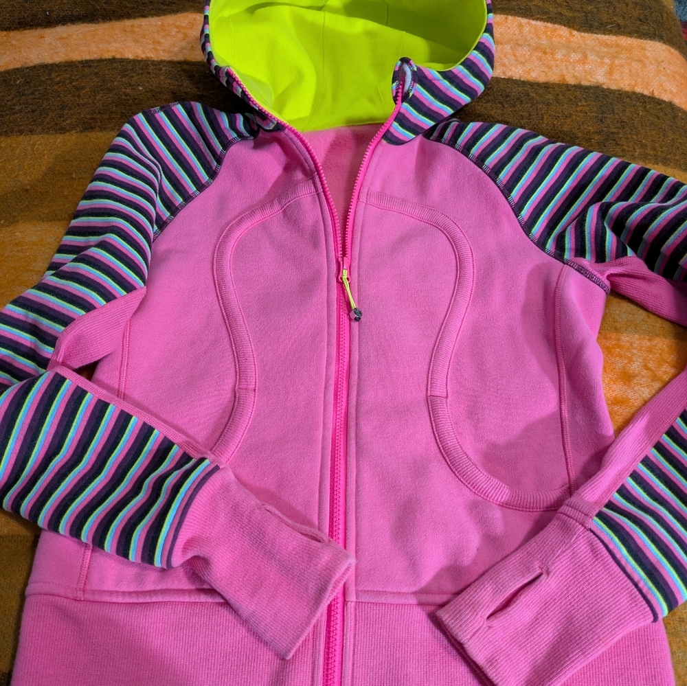 lululemon athletica Pink Hoodie with Striped Sleeves